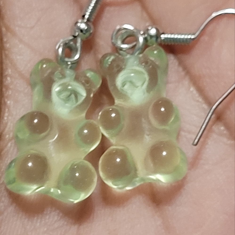 Green gummy bear earrings
